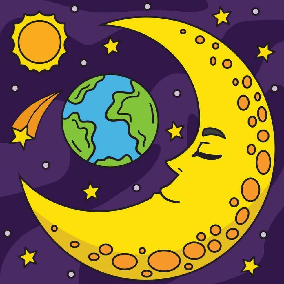 dormido creciente Luna de colores dibujos animados vector