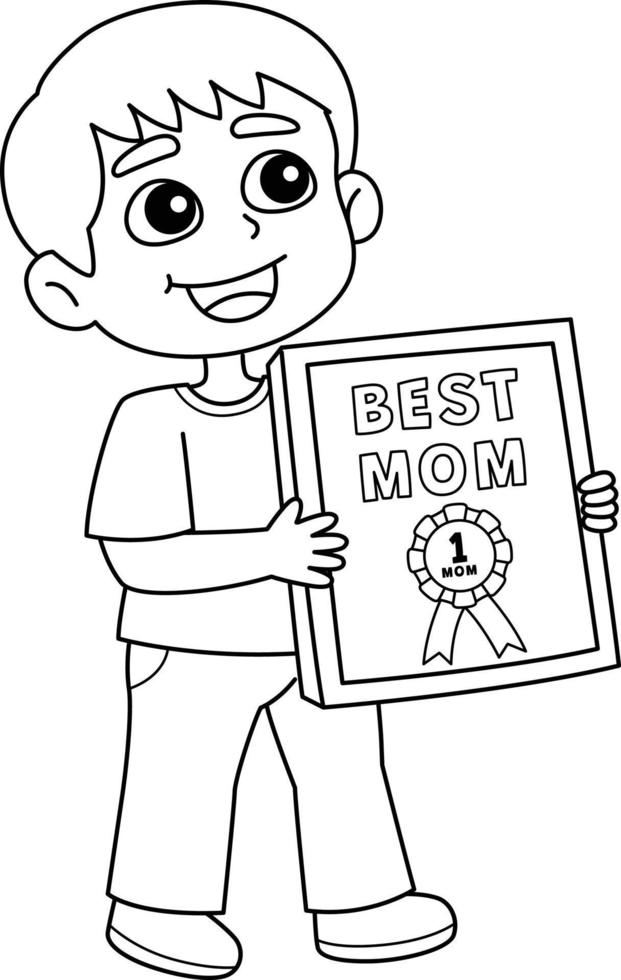 niño dando un premio aislado colorante página para niños vector