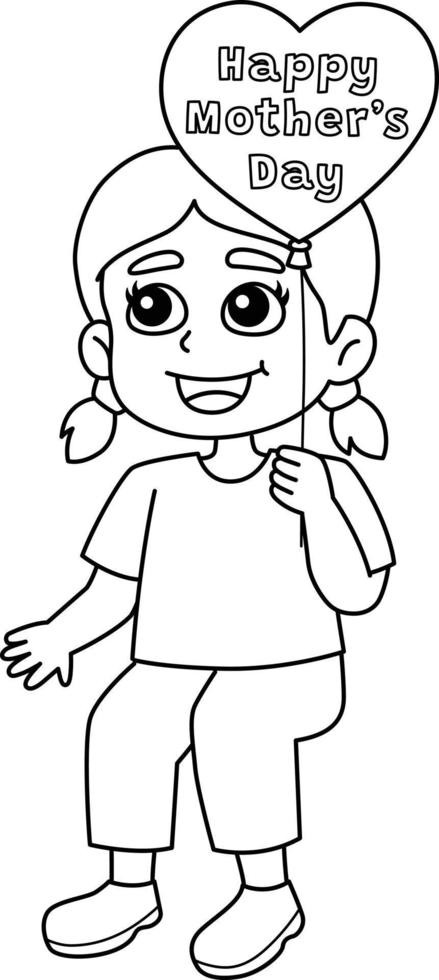 Child Holding Balloons Isolated Coloring Page vector