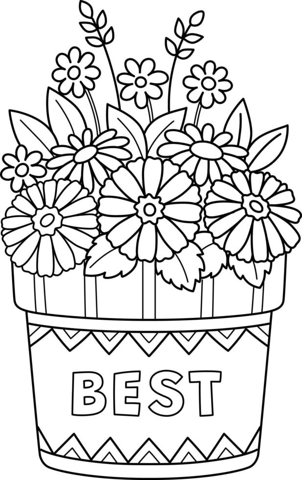 Flower Pot Isolated Coloring Page for Kids vector