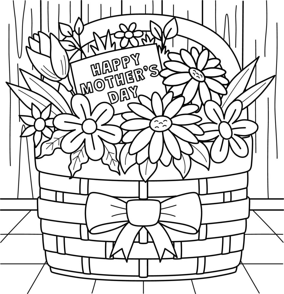 Happy Mothers Day Flower Basket Coloring Page vector