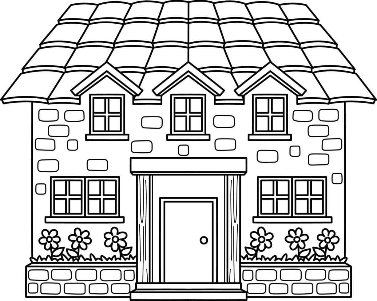 House Building Isolated Coloring Page for Kids vector