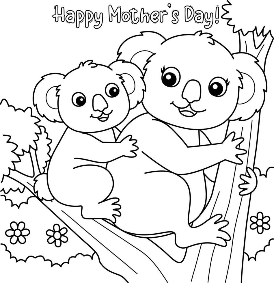 Happy Mothers Day Koala Coloring Page for Kids vector