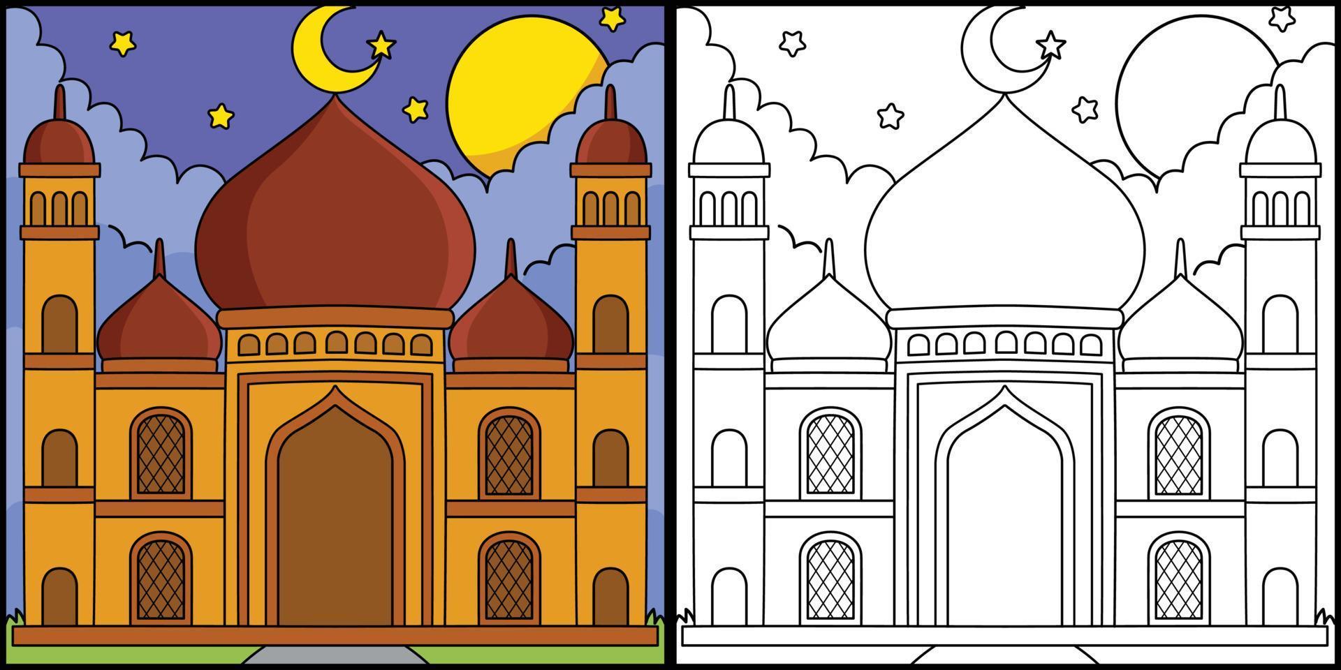Ramadan Mosque Coloring Page Colored Illustration vector
