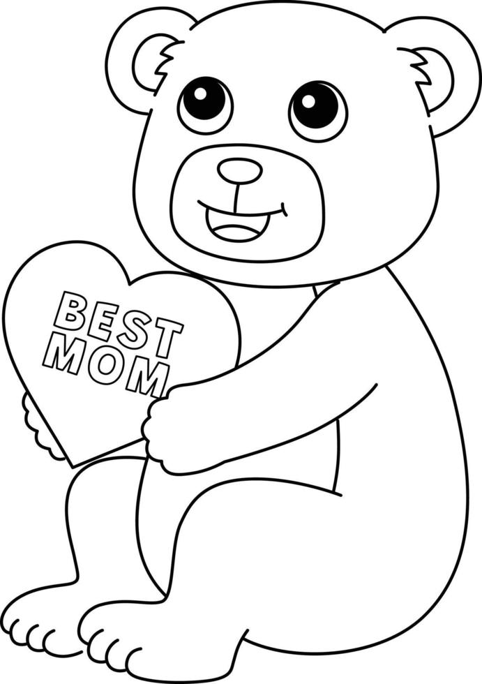 Best Mom Teddy Bear Isolated Coloring Page vector