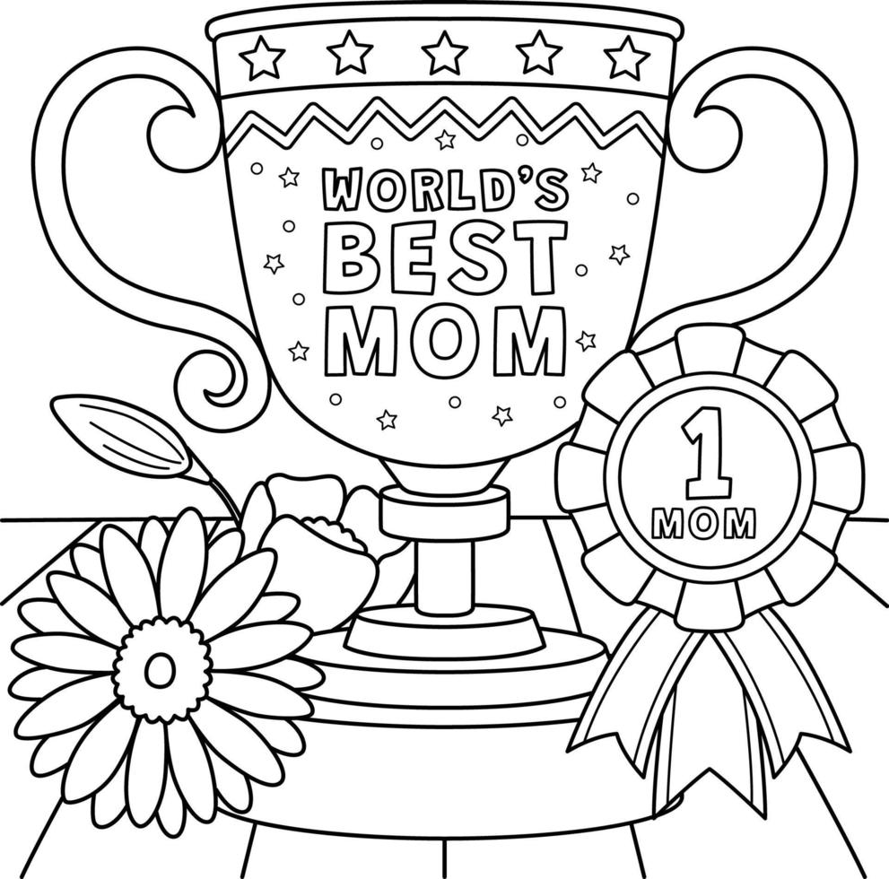 Happy Mothers Day Trophy Coloring Page for Kids vector