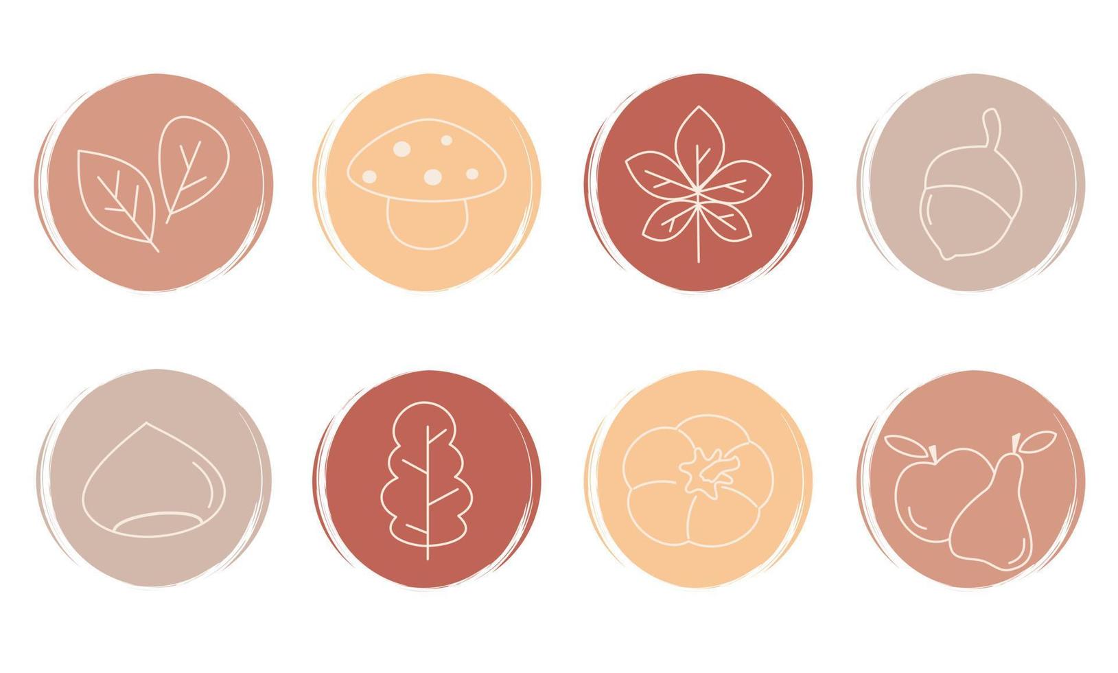 Vector set of logo design templates, icons and badges for social media highlight with cute autumn fall symbols
