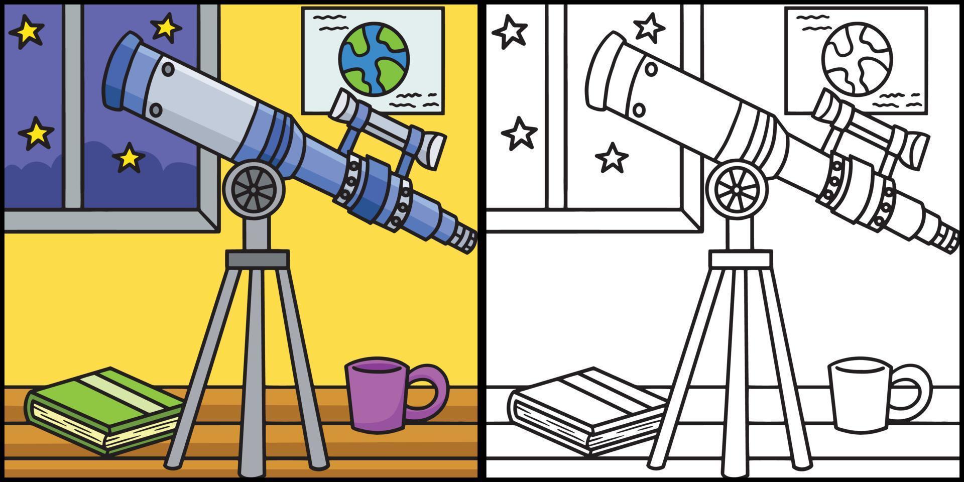 Telescope Coloring Page Colored Illustration vector