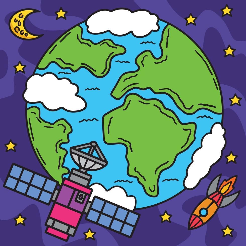 espacio satélite de colores dibujos animados ilustración vector