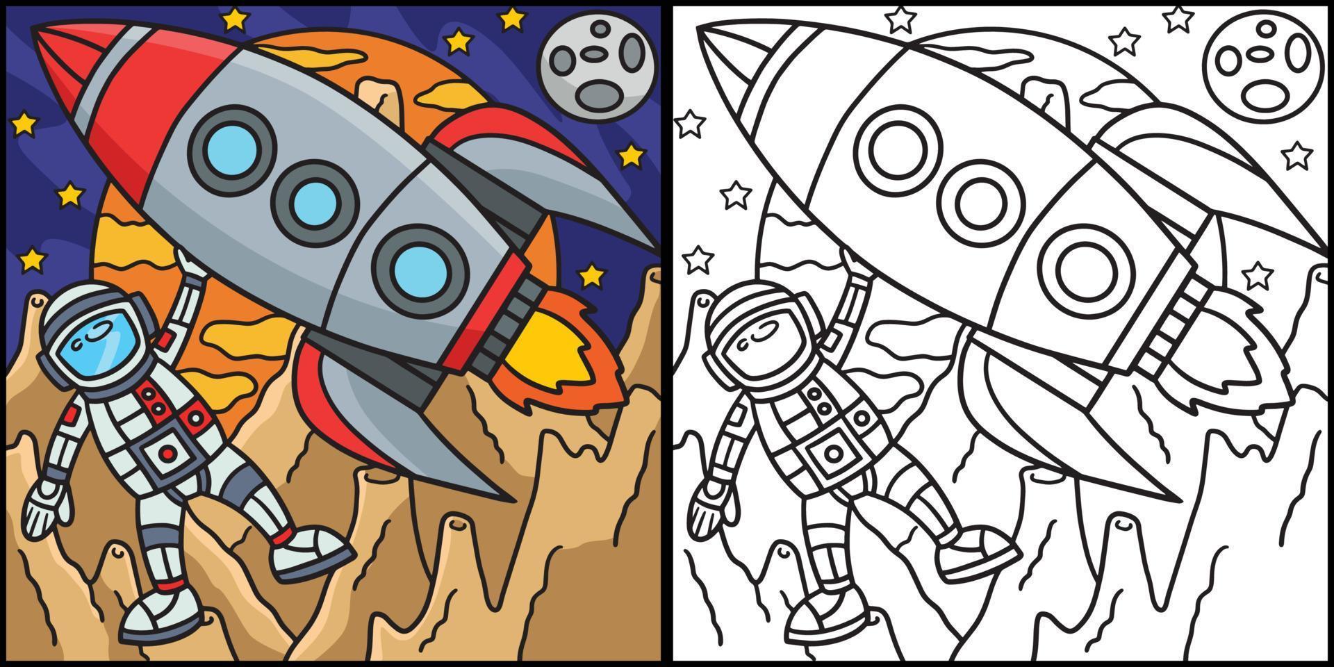 Astronaut Space Rocket Ship Coloring Illustration vector