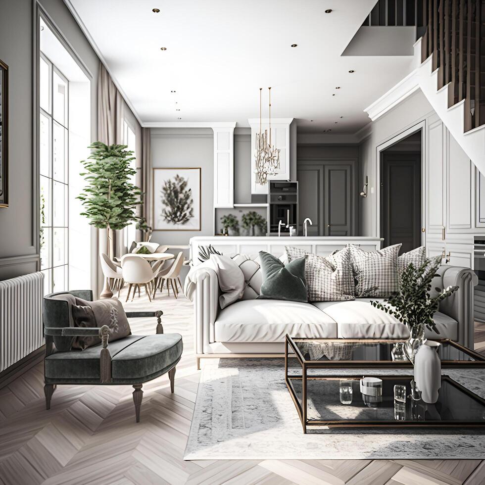 modern nordic style home with scandinavian living room aesthetic furniture - image photo