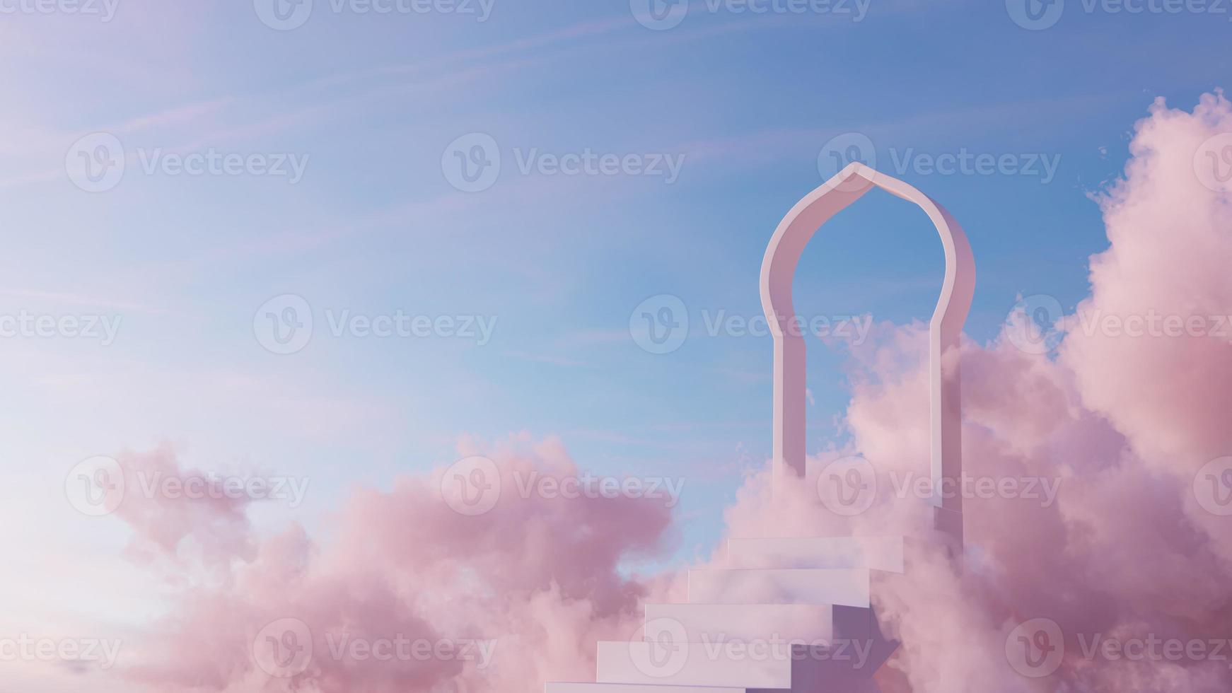 islamic gate over the cloud with stairs. 3d render photo