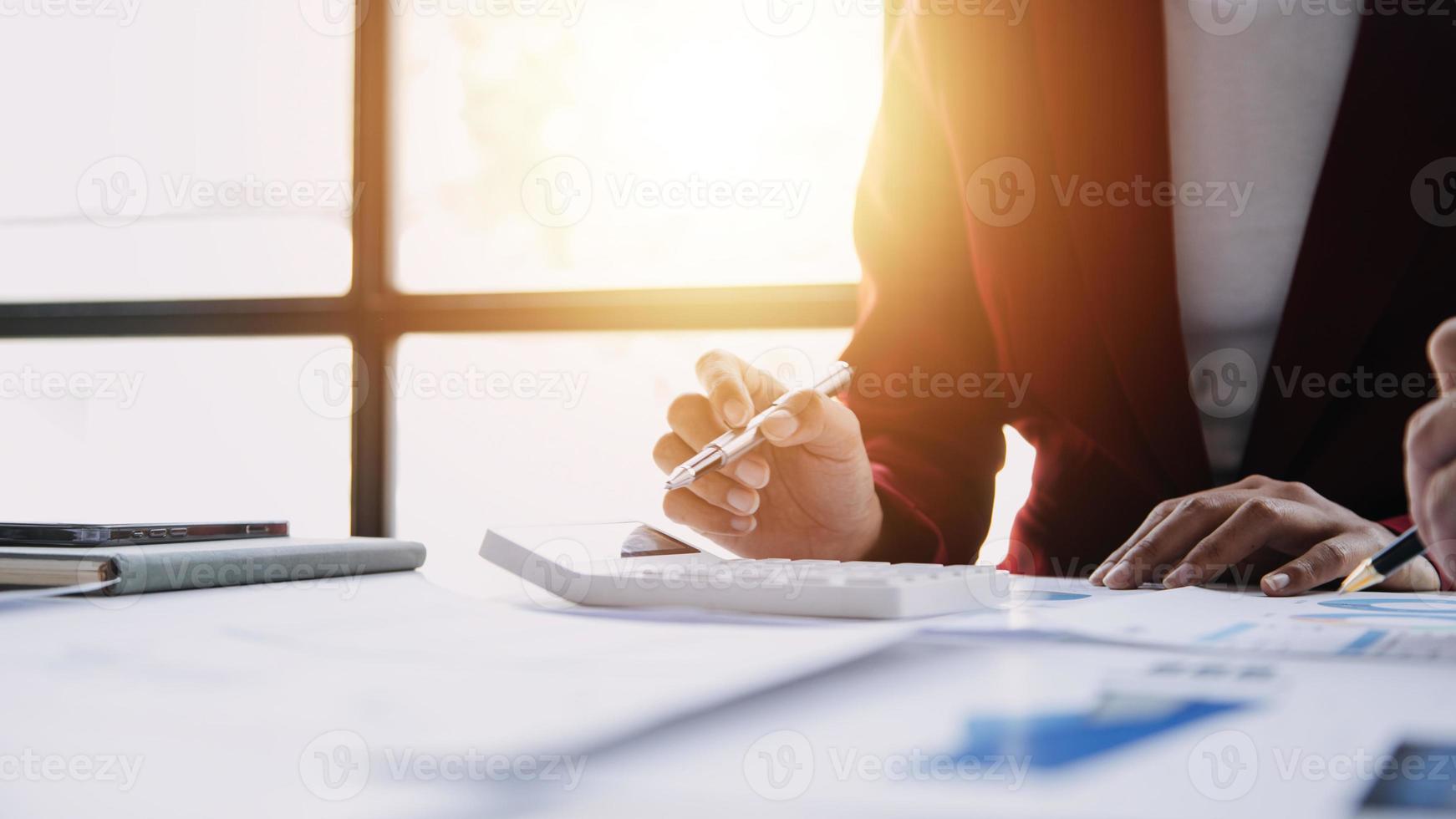 Close up view of job interview in office, focus on resume writing tips, employer reviewing good cv of prepared skilled applicant, recruiter considering application, hr manager making hiring decision photo