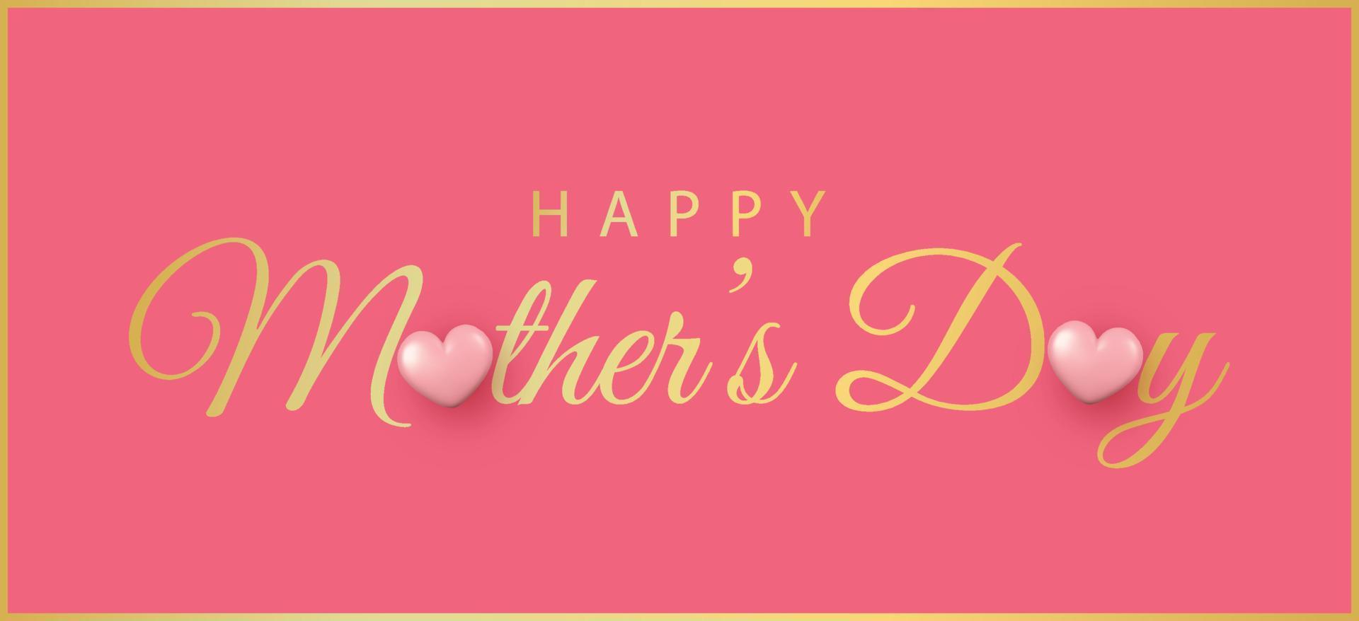 Happy Mother's Day card. Cute lettering and 3d hearts on pink background. vector