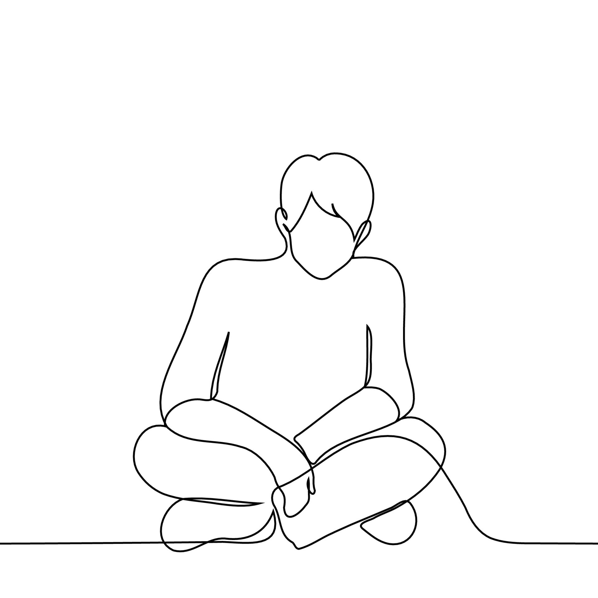 man sitting on the floor with crossed legs one line drawing vector