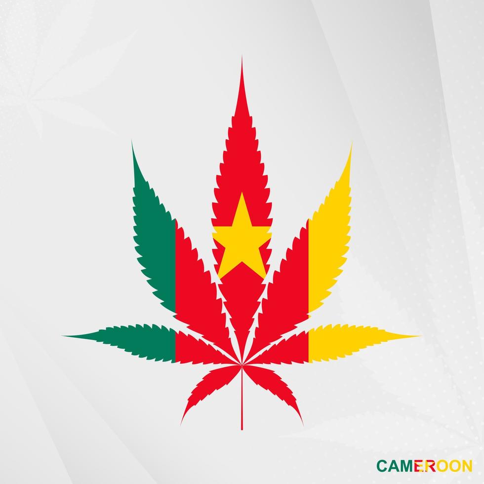 Flag of Cameroon in Marijuana leaf shape. The concept of legalization Cannabis in Cameroon. vector
