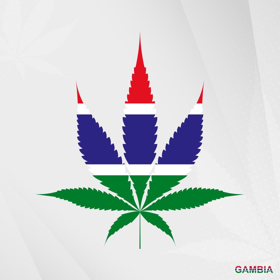 Flag of Gambia in Marijuana leaf shape. The concept of legalization Cannabis in Gambia. vector