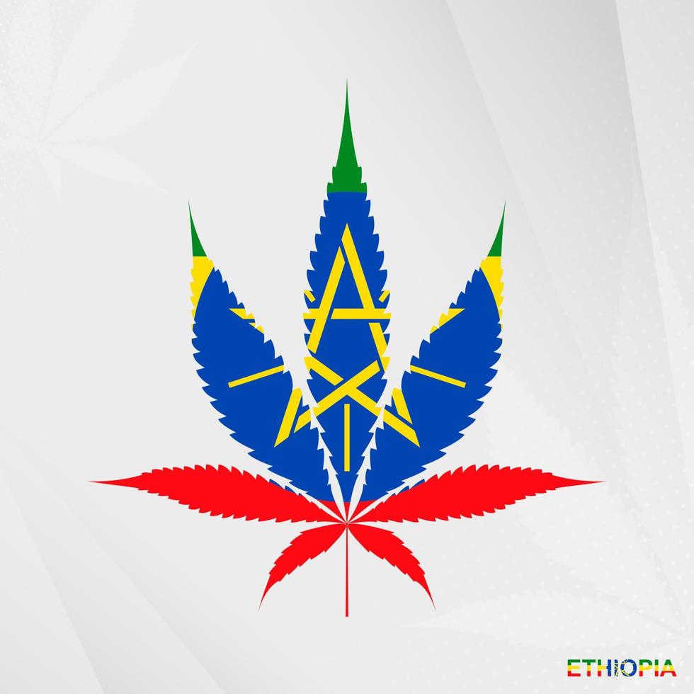 Flag of Ethiopia in Marijuana leaf shape. The concept of legalization Cannabis in Ethiopia. vector