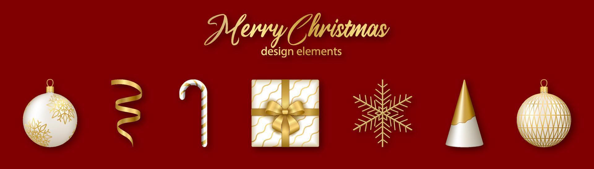 Christmas and New Year design elements. Set of gold and white 3d realistic shapes. vector