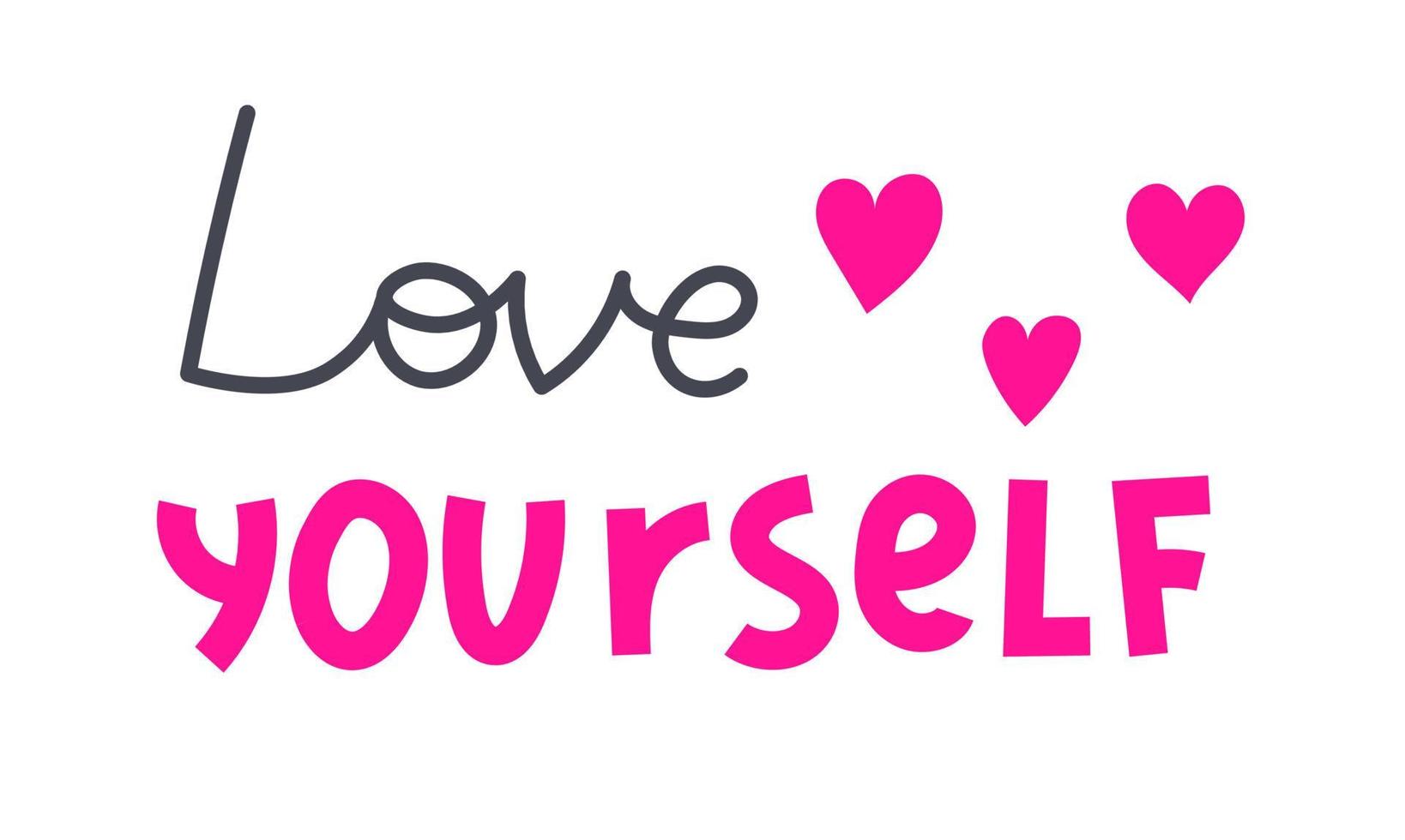 Love yourself hearts lettering vector