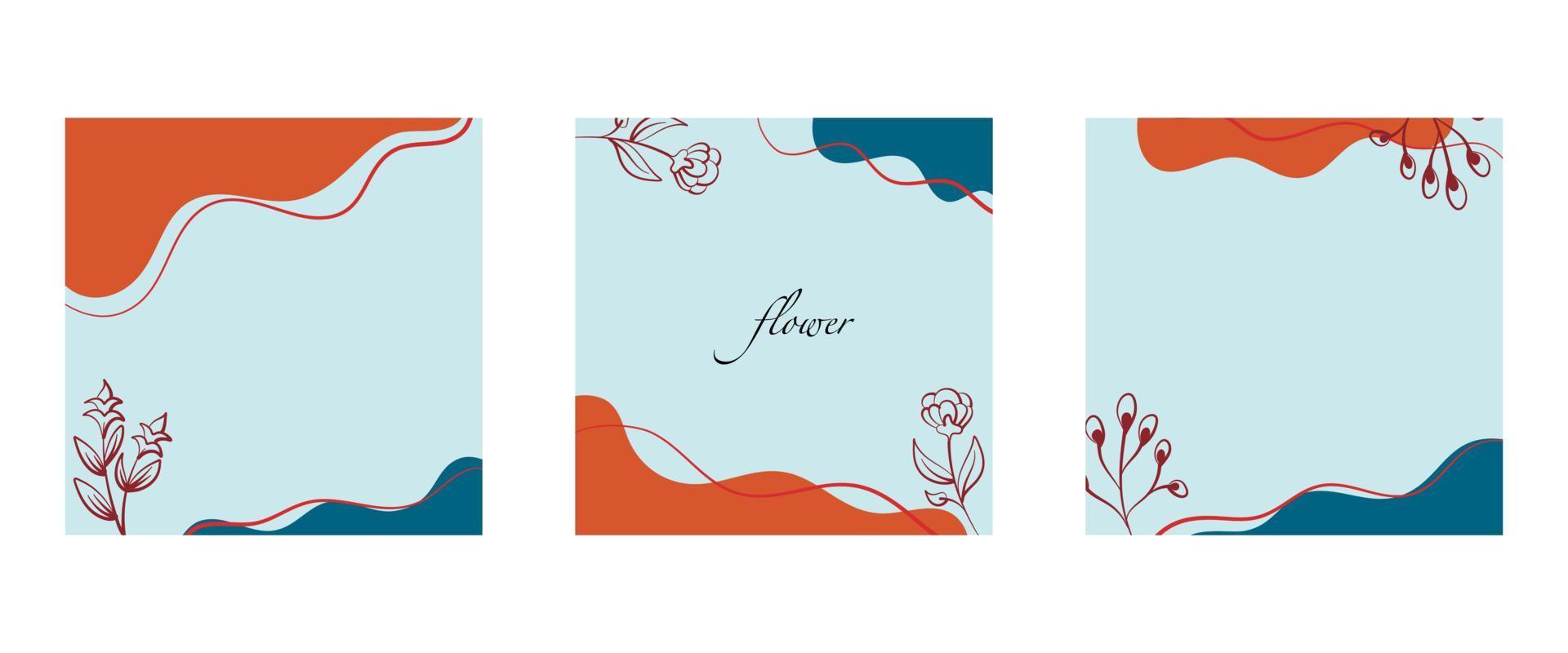 Abstract square background set Summer concept. Banner template with tropical leaves for social media post, mobile app, web, summer sale, promotional content. Vector illustration