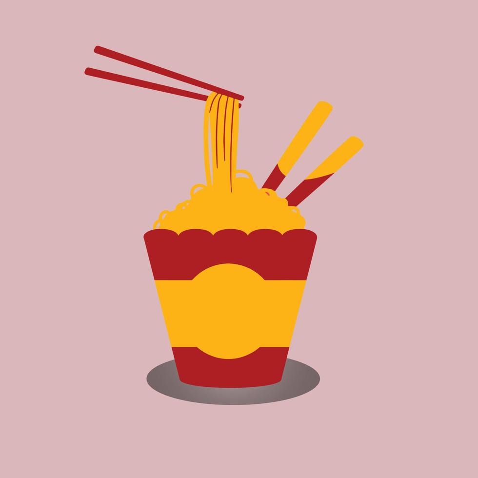 Noodles with chopstick. Oriental noodle food. Ramen tradition Chinese restaurant image with pasta and chopsticks vector