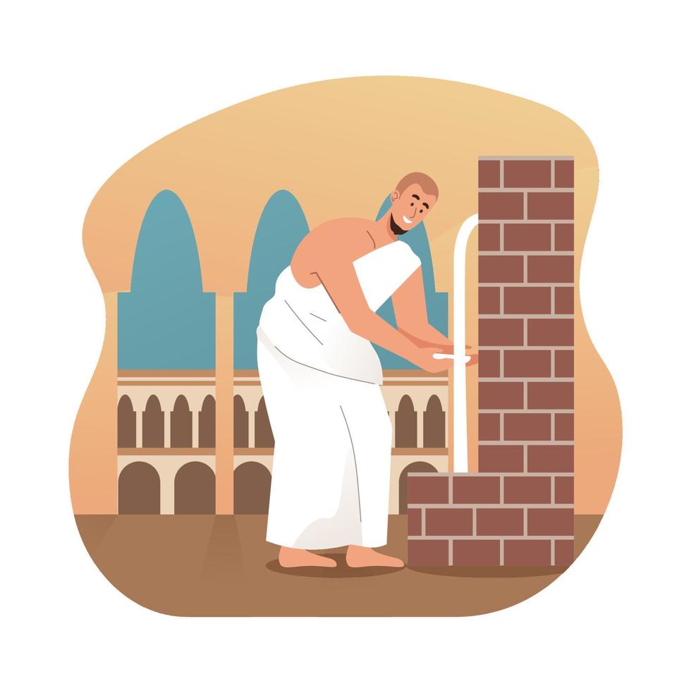 Hajj pilgrim perform wudu ablution. Hajj or Umrah with flat cartoon character illustration vector