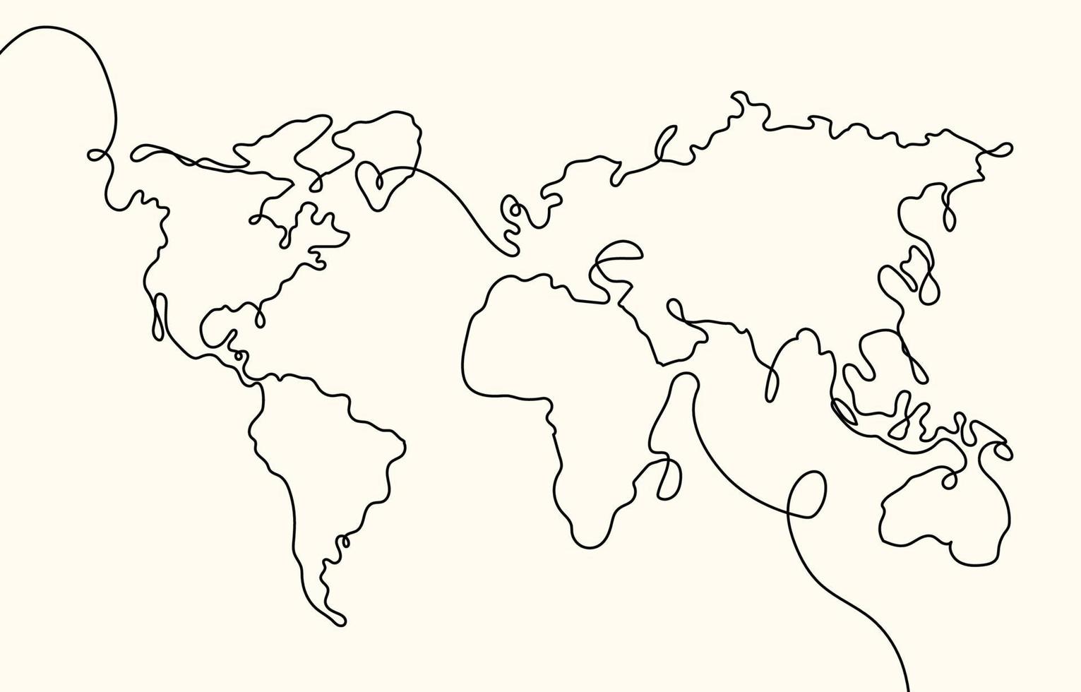 Simple One Stroke Art World Map vector