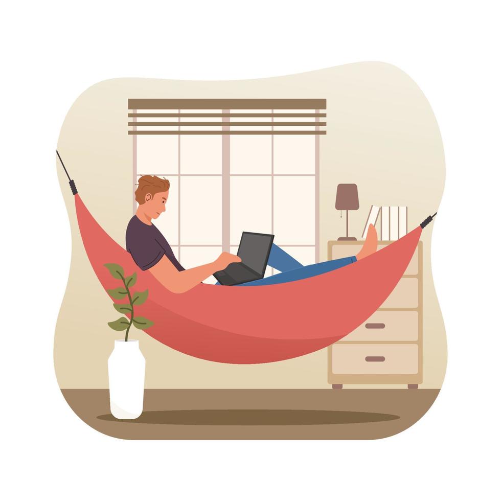 Man working on laptop at home vector