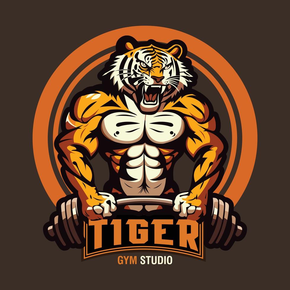 aptitud gimnasio logo diseño modelo con hacer ejercicio atlético Tigre aislado, vector ilustración