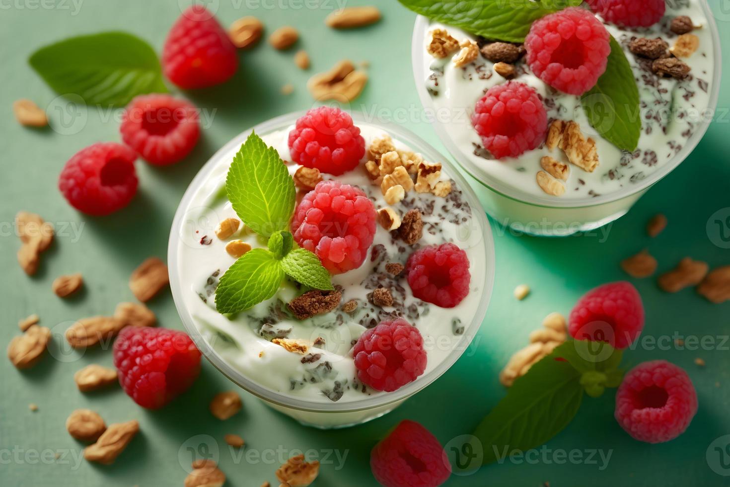 Cool and Creamy Yogurt Bowl Loaded with Ripe Raspberries, Blueberries, and Crunchy Granola photo