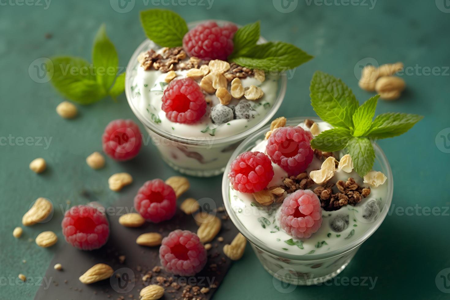 Homemade Yogurt Bowl Topped with Fresh Berries and Nutritious Granola photo