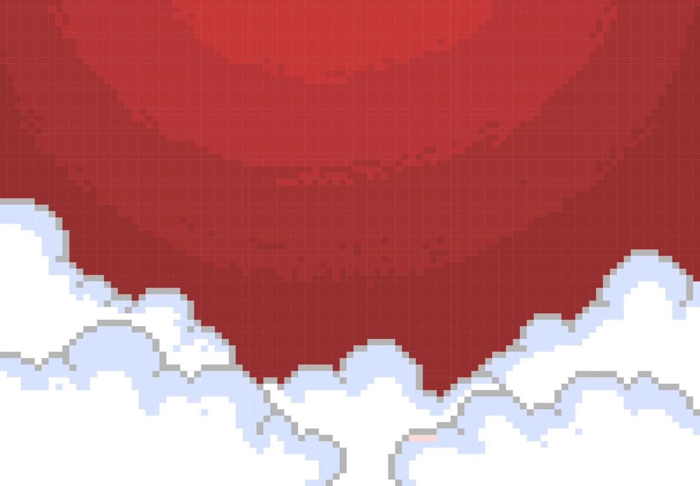 red and white cloud background in pixel art style vector