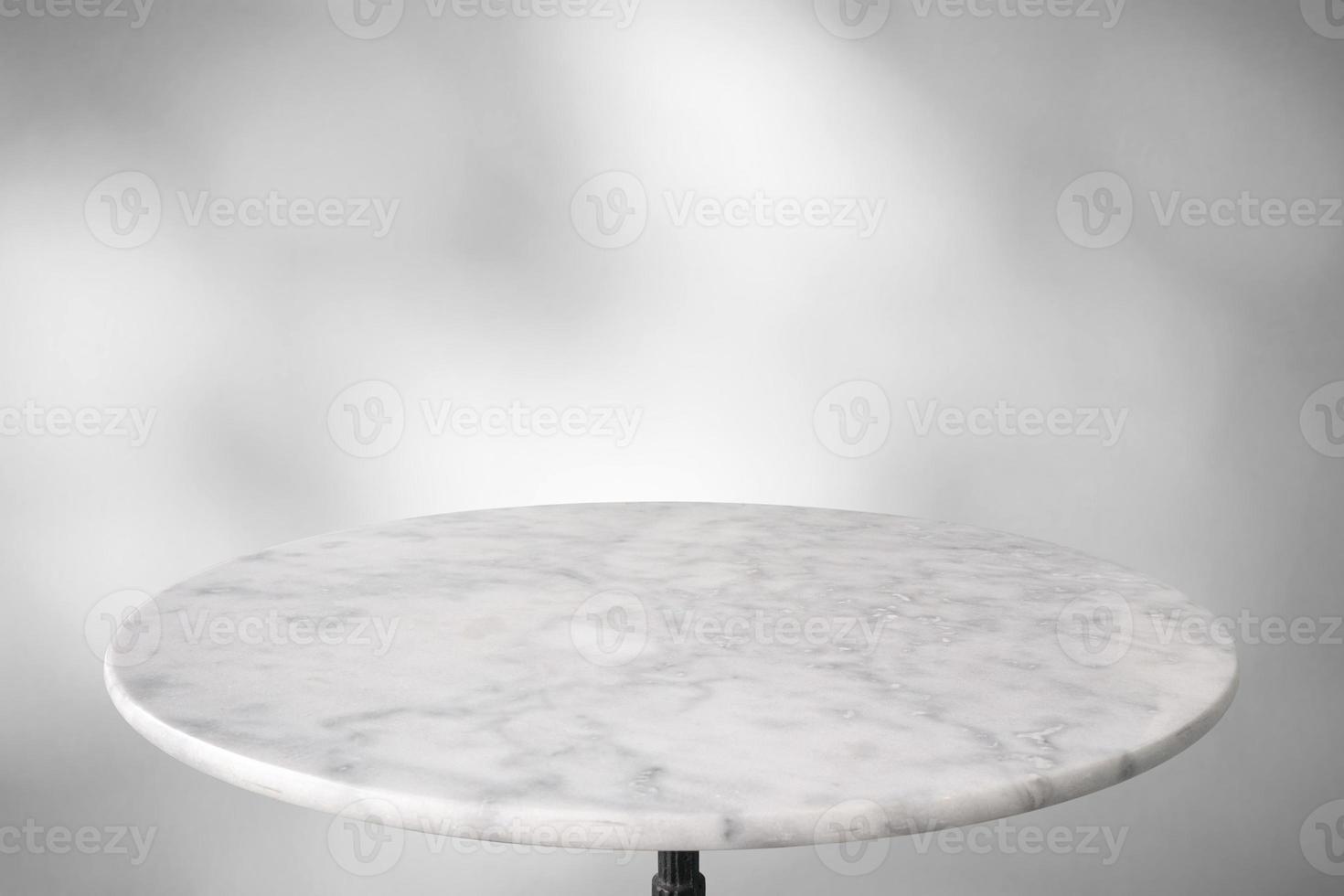 Marble table with tree shadow drop on white wall background for mockup product display photo