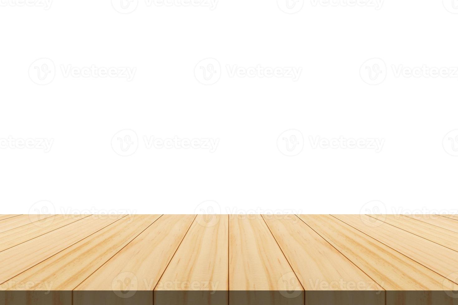 Empty wooden table top isolated on white background for product display montage photo