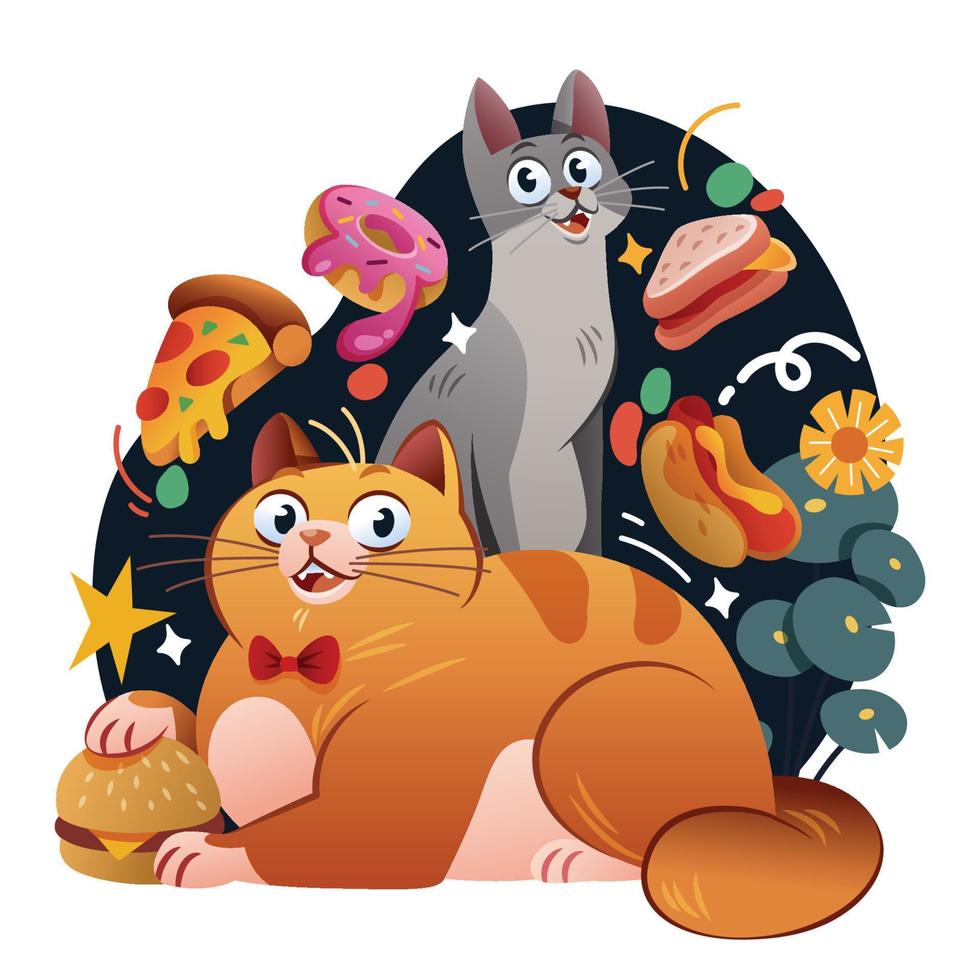 A Fat Orange Cat And His Friends Eat A Lot Of Food vector