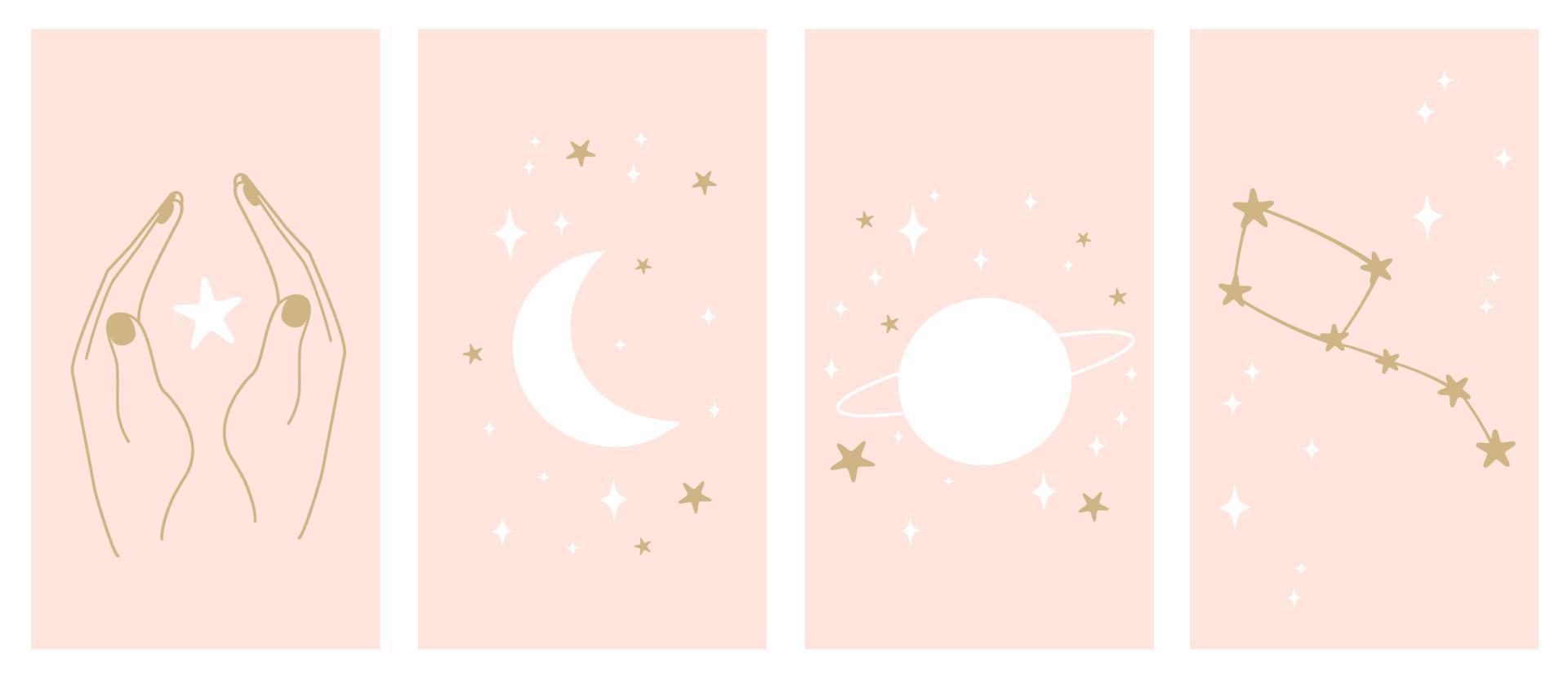 vector conjunto de resumen místico logo diseño plantillas en sencillo lineal estilo con luna, estrellas y constelación elementos símbolos para instagram social medios de comunicación cuentos Destacar y publicaciones