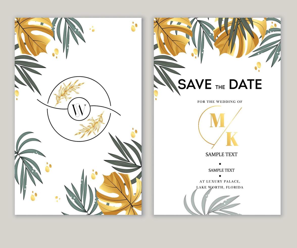 wedding card template elegant classic leaves decor bright design vector