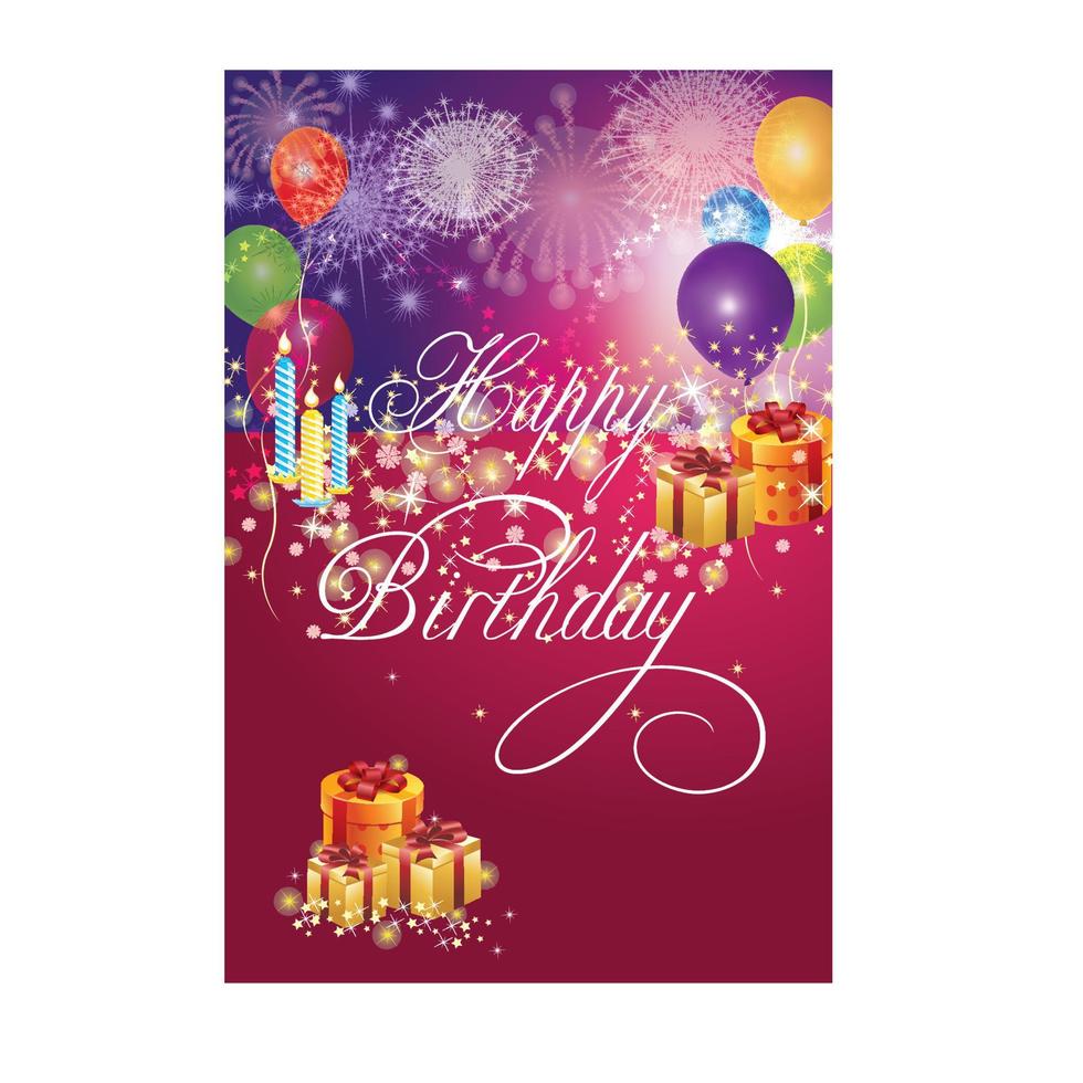 A card that says happy birthday on it with balloons and balloons. vector