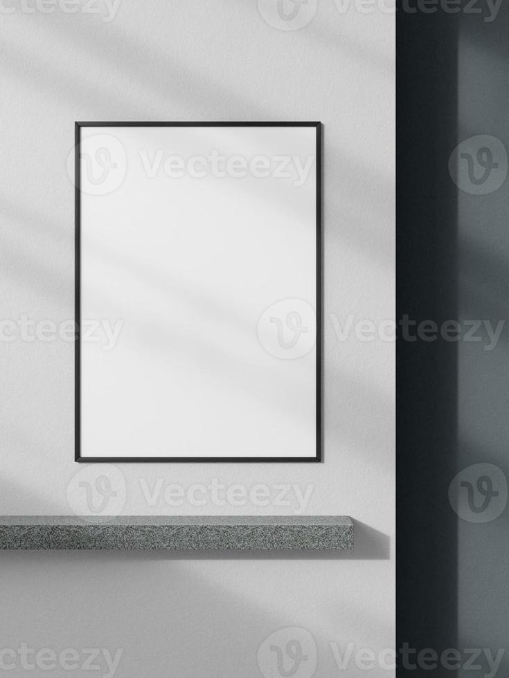 Empty poster frame mockup in sunlight with shadow photo