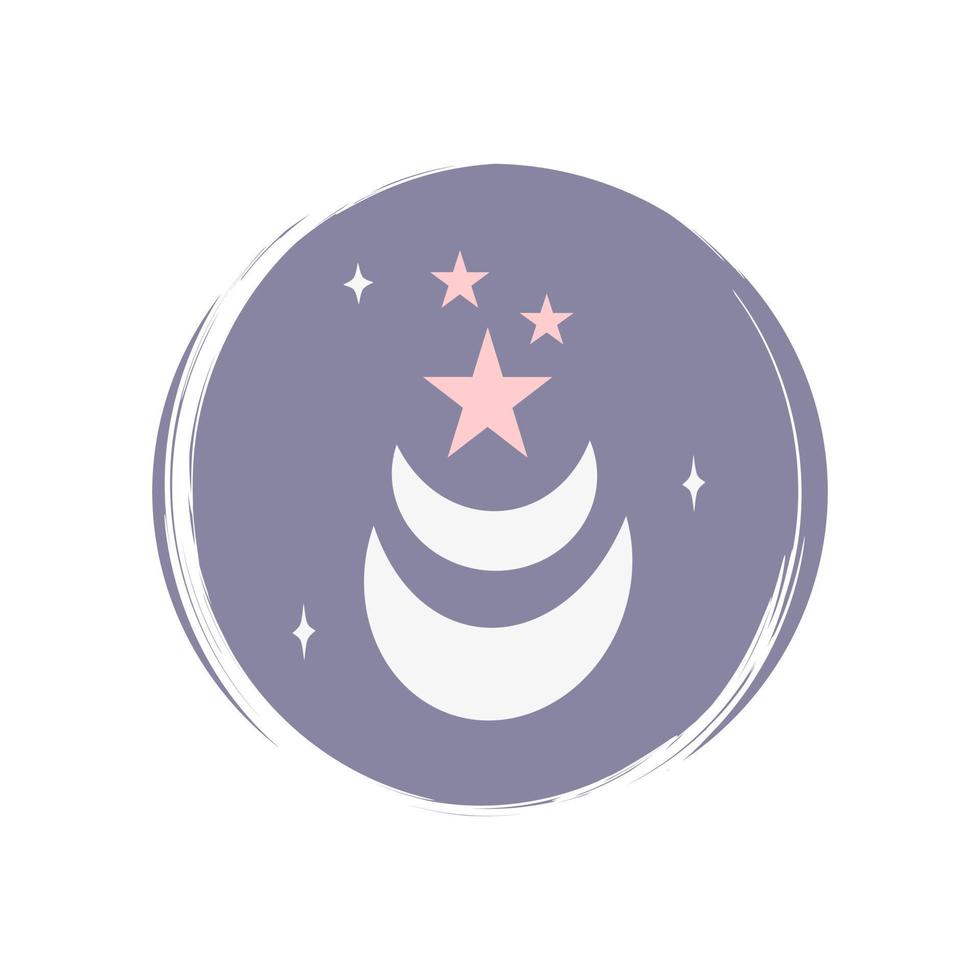 linda esotérico icono vector con Luna y estrellas, ilustración en circulo con cepillo textura, para social medios de comunicación historia y instagram Destacar
