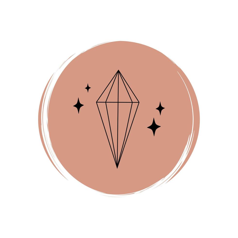 Cute mystical icon vector with crystal gem stone, illustration on circle with brush texture, for social media story and highlights