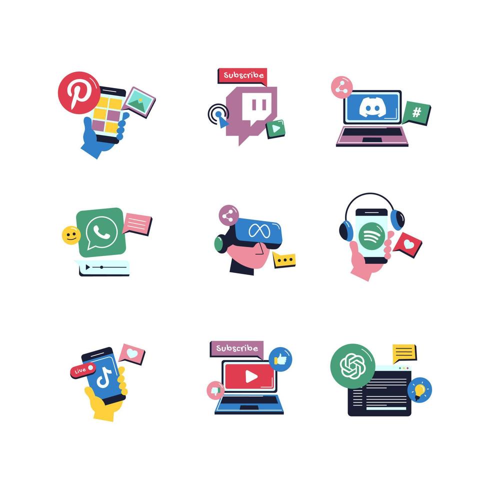 Fun Social Media Doodle Stickers vector