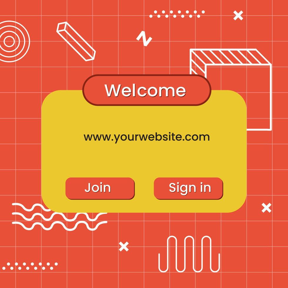 Join to register pop up in retro design style. Memphis interface design vector illustration.