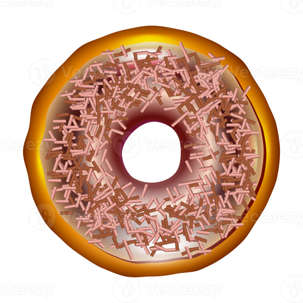 Realistic donut cake icon. Doughnut desserts with chocolate cream icing and sprinkles. png