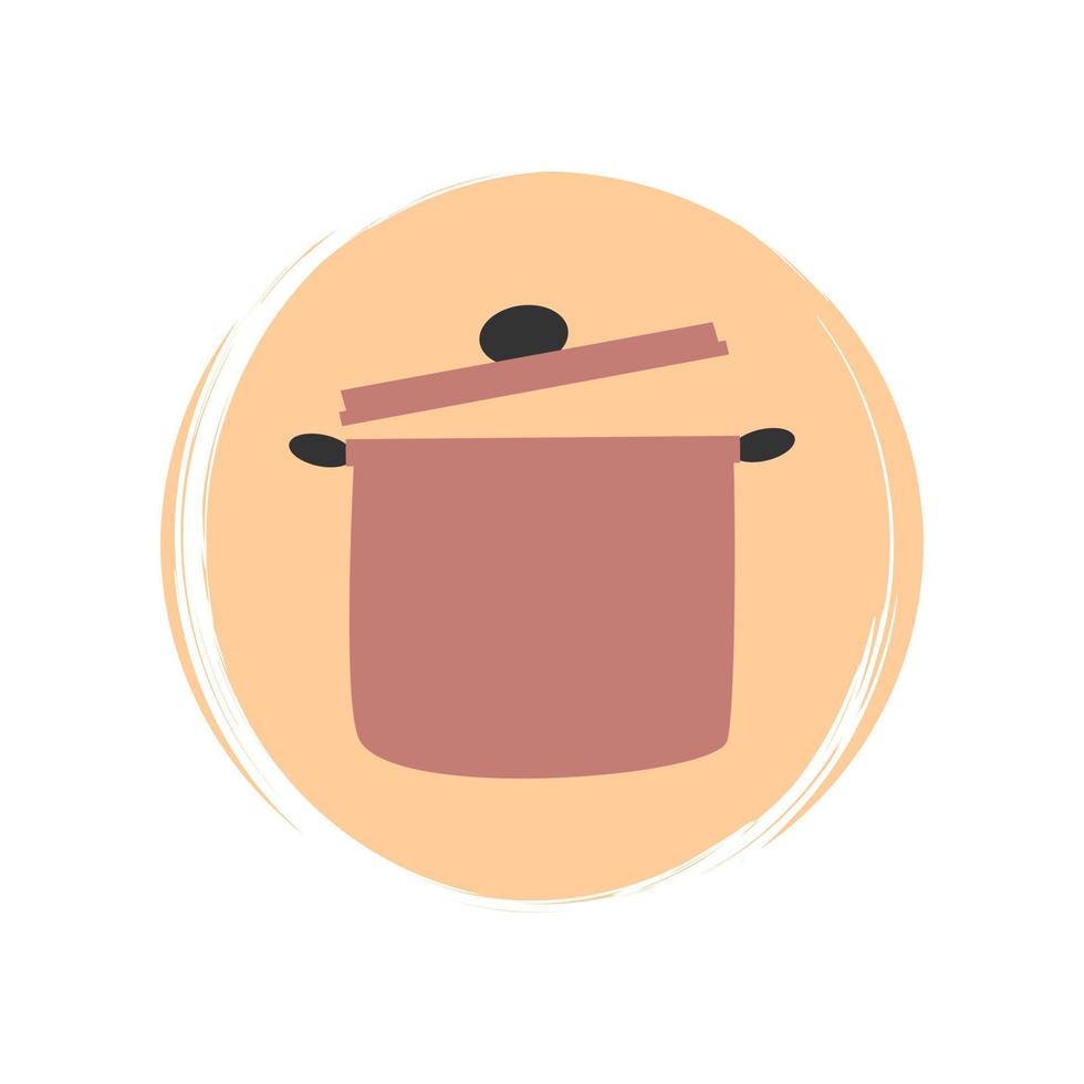 Cute logo or icon vector with cooking pan, illustration on circle with brush texture, for social media story and highlights