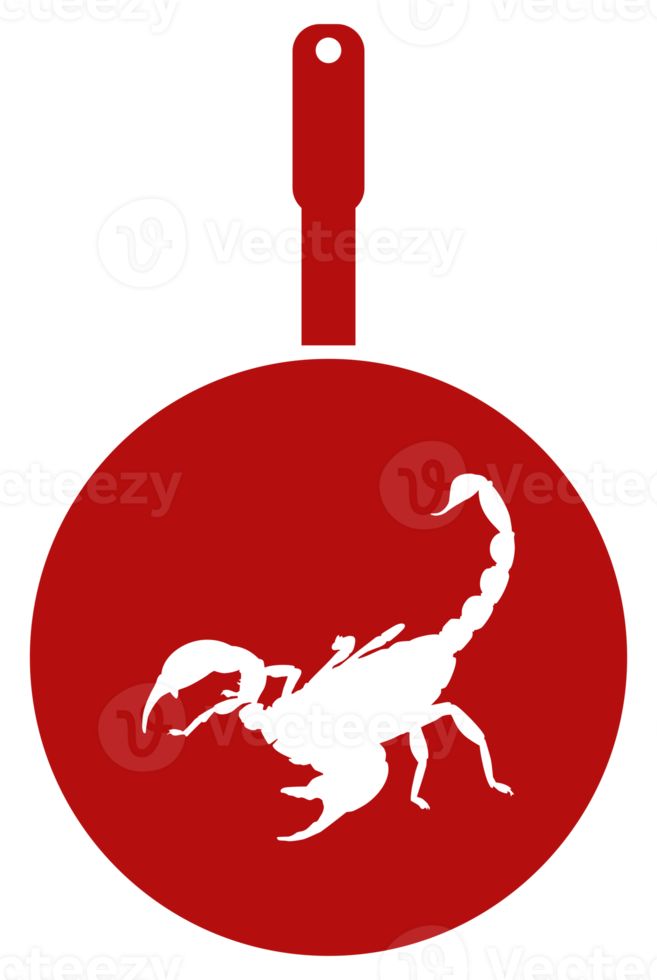 Scorpion on the Pan Silhouette for Bizarre or Extreme or Exotic Food, Traditional Food in Asian Country, Culinary Sign for Icon Symbol, Apps, Pictogram, Logo, Website, or Graphic Design Element. PNG