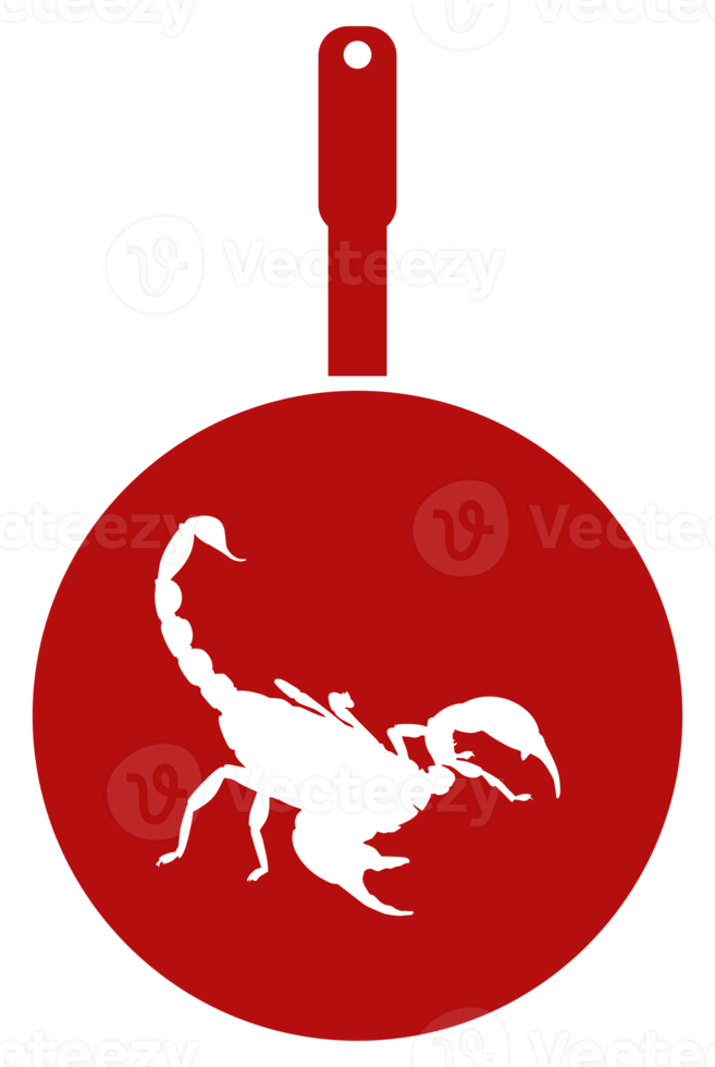 Scorpion on the Pan Silhouette for Bizarre or Extreme or Exotic Food, Traditional Food in Asian Country, Culinary Sign for Icon Symbol, Apps, Pictogram, Logo, Website, or Graphic Design Element. PNG