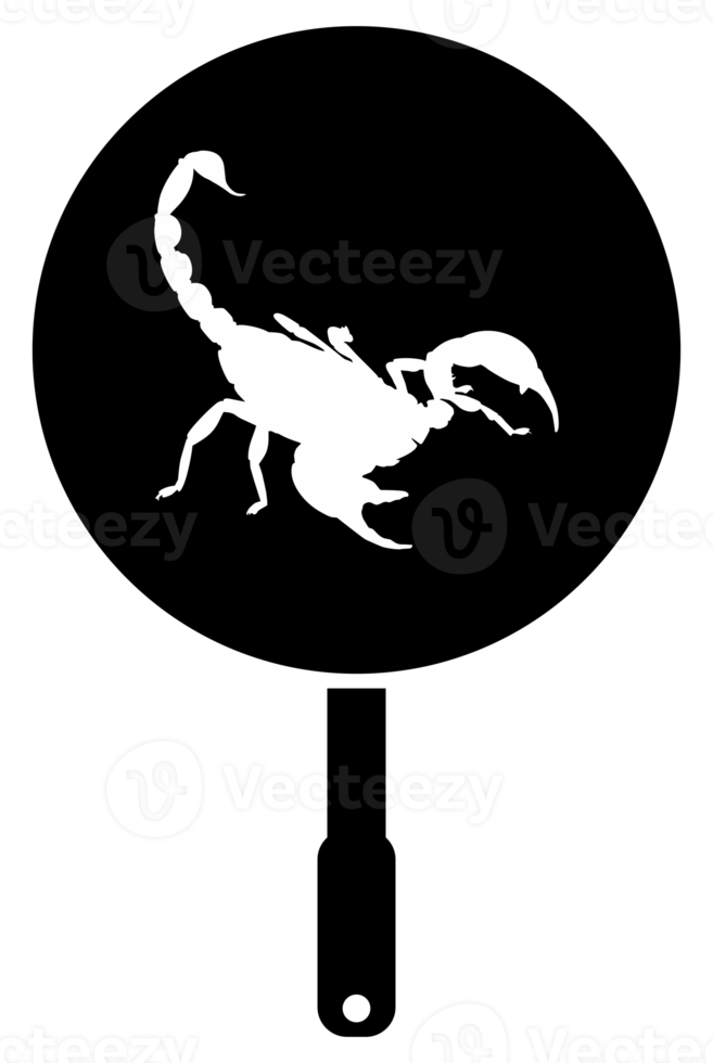 Scorpion on the Pan Silhouette for Bizarre or Extreme or Exotic Food, Traditional Food in Asian Country, Culinary Sign for Icon Symbol, Apps, Pictogram, Logo, Website, or Graphic Design Element. PNG