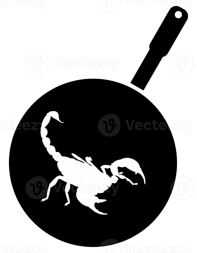 Skorpion auf das schwenken Silhouette zum bizarr oder extrem oder exotisch Essen, traditionell Essen im asiatisch Land, kulinarisch Zeichen zum Symbol Symbol, Apps, Piktogramm, Logo, Webseite, oder Grafik Design Element. png